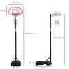 HOMCOM Basketball Hoop Stand Portable Adjustable Height 2.1-2.6m w/ Wheels, Sturdy Rim Stable Base, Red