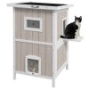 PawHut Outdoor Cat House, Wooden Cat Shelter 2 Tiers Feral Cat house with Removable Bottom, Escape Doors, Asphalt Roof, for 1-2 Cats - Light Grey