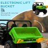 HOMCOM 2 Seater Kids Ride On Car with Electric Bucket, 12V Battery Powered Electric UTV with Shovel, Parental Remote, 4 Spring Suspension Wheels, Working Horn, Music - Green