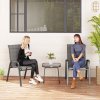 Outsunny 3 Pieces Outdoor Bistro Set, Patio Stackable Armchairs with Breathable Mesh Fabric and SPC Board Coffee Table, Light Grey