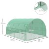 Outsunny 4 x 3 x 2 m Polytunnel Greenhouse with Roll-up Side Walls, Walk-in Grow House Tent with Steel Frame, Reinforced Cover, Zipped Door and 12 Mesh Windows for Garden, Green