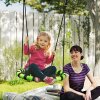 AIYAPLAY Kids Nest Swing Seat, Hanging Set with Height Adjustable Ropes for Kids, 60cm Diameter Round Saucer Swing Chair for Outdoor, Garden, Black/Green