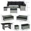 Outsunny 5 Pieces PE Rattan Garden Furniture Set with Corner Sofa, Patio Sofa Set with Glass Table, Stools, Cushions, for Poolside, Mixed Grey