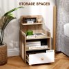 HOMCOM Bedside Table, Bedside Cabinet with Drawer, Modern Side Table with Shelf for Bedroom, Living Room, Natural Wood Effect