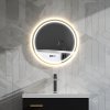 HOMCOM 600mm Round Bathroom Mirror with LED Lights, Wall Mounted Backlit Illuminated Bathroom Mirror with Demister, 3 Colours Dimmable, Memory Function, Touch Switch, Time and Temp Display, Gold Tone