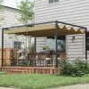 Outsunny 4 x 3(m) Metal Outdoor Pergola with Retractable Roof, Outdoor Gazebo Canopy Shelter with Drainage Holes for Garden, Patio, Lawn, Khaki