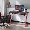 HOMCOM Gaming Desk, Carbon Fibre Covered Computer Desk, Gamer Workstation with Headphone Hook, Cup Holder and Gamepad Storage Rack