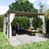 Outsunny 3 x 4 m Pergola with Retractable Roof Canopy and Netting Sidewalls, Aluminium Frame Garden Gazebo Outdoor Sun Shade Shelter for Grill, Patio, Deck, Khaki
