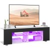 HOMCOM 145cm TV Unit with Glass Shelves and LED Light, Modern TV Stand Cabinet for Living Room, Entertainment Unit for 60 inch 4k TV