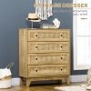 HOMCOM Chest of Drawers, 4-Drawer Storage Organiser Unit with Rattan Element for Bedroom, Living Room, Wood Effect