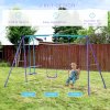 Outsunny Metal Garden Swing Set Height Adjustable Children Outdoor Backyard Play Set for Toddlers Over 3 Years Old, Purple