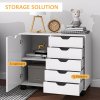 HOMCOM Lateral Office Storage Cabinet on Wheels, 5-Drawers Cabinet with Door and Adjustable Shelf for Home Office, White