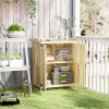 Outsunny Wooden Garden Shed, Garden Tool Storage Shed with Hinged Roof and Shelf, Outdoor Storage Cabinet with Double Doors, Natural Wood Finish