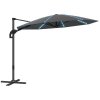 Outsunny 3(m) Cantilever Garden Parasol with Solar Powered Lights, Fibreglass Ribs, Crank Handle & Cross Base, UPF 50+, 360 Rotation, Overhanging Patio Umbrella for Patio Market, Dark Grey
