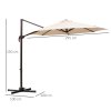 Outsunny 3M Cantilever Parasol, Hanging Garden Umbrella Sun Shade with 360 Rotation, Aluminium Frame, Cross Base, Hand Crank, Beige