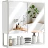 HOMCOM Bathroom Mirror Cabinet Wall Mounted with Soft-Close Doors and Adjustable Shelf, Industrial Bathroom Wall Cabinet with Open Storage, 60 x 16 x 60 cm