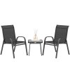 Outsunny Garden Bistro Set, 3 Piece Garden Furniture Set with Stackable Armchairs and SPC Board Coffee Table, Bistro Table and Chairs with Texteline Seats for Balcony, Porch, Black