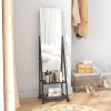 HOMCOM Free Standing Full Length Mirror, Rolling Full Body Mirror with Adjustable Angle, 2 Storage Shelves and 4 Wheels for Bedroom, Living Room, Hallway, Black