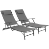 Outsunny Set of 2 Folding Sun Loungers for Garden, 4 Positions Adjustable Outdoor Chaise Lounge Chairs with Armrests, Pillows, Steel Frame, Sunbed Recliners for Patio, Beach and Poolside, Grey
