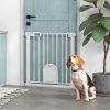 PawHut Dog Gate with Cat Flap Pet Safety Gate Barrier, Stair Pressure Fit, Auto Close, Double Locking, for Doorways, Hallways, 75-82 cm White