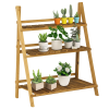 Outsunny Wooden Folding Flower Pot Stand 3 Tier Garden Planter Display Ladder Gardener Storage Shelves Rack Herb Holder (80L x 37W x 93H cm)