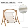 Outsunny Wooden Garden Swing Chair A-Frame Wood Log Swing Bench Chair With Canopy and Cushion for Patio Garden Yard