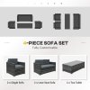 Outsunny 4 Pieces Outdoor PE Rattan Sofa Set with Cushions, Patio Wicker Conversation Furniture Set with Glass Top Coffee Table, Mixed Grey