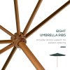 Outsunny 3(m) Garden Parasol, Pulley Operated Patio Umbrella, Wooden Parasol, Table Market Umbrella with Rope Pulley Mechanism and 8 Ribs, Dark Green