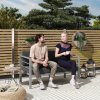 Outsunny 2 Seater Garden Sofa, All-Weather Garden Loveseat with Removable Cushions, Metal Frame Outdoor Furniture for Balcony, Charcoal Grey
