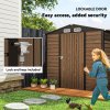 Outsunny 4.3 x  6.2 ft Garden Shed, Galvanised Metal Shed, Easy to Assemble, with Lockable Door, Gloves and 2 Vents Outdoor Tool Storage, Oak