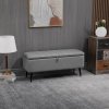 HOMCOM Storage Ottoman with Flip Top, Rectangular Upholstered Bench, Linen Feel Fabric Footstool with Steel Legs for Living Room, Bedroom