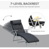 Outsunny Sun Lounger Steel Frame Outdoor Folding Chaise Texteline Lounge Chair Recliner with Headrest & 7 Levels Adjustable Backrest, Black