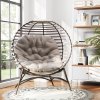 Outsunny Egg Chair with Soft Cushion, Outdoor Lounge Chair with Steel Frame and Side Pocket, Garden Leisure Seat for Indoor, Outdoor, Light Grey