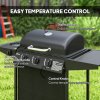 Outsunny 3+1 Burner Gas BBQ Grill with Built-in Thermometer, Lid, Portable Gas Barbecue Grill with Side Table, Shelf, Spice Rack, Wheels, Grease Cup for Garden Party Outdoor Cooking, Black