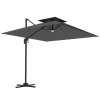Outsunny 2.5m Cantilever Parasol with Solar Powered LED Lights, Double Top Square Overhanging Garden Parasol with 360?? Rotation, Tilt Adjustment, Crank Handle, Dark Grey