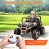 AIYAPLAY Kids Electric Ride on Car 2-Seater, 24V Truck UTV with Remote Control, Suspension System, LED Lights, Horn, Music, for 3-8 Years, khaki