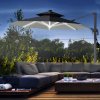 Outsunny 3(m) Cantilever Roma Parasol with LED Solar Lights, Crank & Tilt, Aluminium Frame, Cross Base and Adjustable Canopy 360 Degrees Rotating Sun Umbrella with 2-Tier Shade, Grey