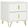 HOMCOM Modern 2 Drawer Dresser, Fluted Bedroom Dresser Chest of Drawers with Metal Legs and Steel Handles for Bedroom, White