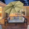 Outsunny 3(m) Cantilever Roma Parasol Patio Sun Umbrella with Crank & Tilt LED Solar Light Cross Base 360 Rotating Outdoor, Beige