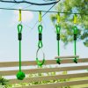 AIYAPLAY Zip Line for Kids Outdoor Adventures,7 Piece 10m Kids Slackline Kit with Wooden Monkey Bars, Metal Rings, Gripping Balls, Toddler Zip Line for Garden, Green