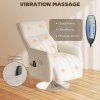 HOMCOM Massage Recliner Chair with Footstool, Upholstered Reclining Armchair with Adjustable Backrest and Steel Frame, Breathable Linen Fabric Swivel Chair for Living Room, Bedroom, Cream White