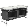 Outsunny 4ft Folding Camping Cupboard Kitchen, Height Adjustable Aluminium Camping Table with Storage, Lightweight Picnic Table for Outdoor Garden BBQ Party