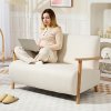 HOMCOM 2 Seater Sofa, Small Sherpa Fabric Couch Settee, Nordic Upholstered Loveseat with Wood Legs and Armrests, Thick Seat for Living Room, Bedroom, Office, Cream White