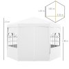 Outsunny 4m Hexagonal Gazebo Canopy Party Tent with 6 Removable Side Walls for Outdoor Event with Windows and Doors, White