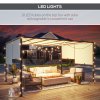 Outsunny 3 x 4m Metal Pergola with LED Lights, Outdoor Garden Pergola with Sliding Roof, Solar Powered, for BBQ, Cream White