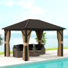 Outsunny 3 x 3.6m Outdoor Hardtop Gazebo Metal Roof Patio Gazebo with Aluminium Frame, Mesh Nettings, Curtains, & Roomy Interior Space, Brown
