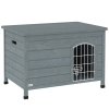 PawHut Wooden Dog House with Removable Bottom, Outdoor Dog Kennel with Wire Door, Openable Top, Pet Shelter for Small Dogs, 80 x 55 x 53.5cm, Dark Grey
