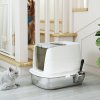 PawHut Stainless Steel Litter Box with Lid, Large Hooded Cat Litter Tray with Flip Cover, Metal Scoop, Deodoriser Bag, Non-Sticky, Odour Control and Easy Clean, White