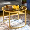 HOMCOM Coffee Table Set of 2, Modern Nest of Tables with Tempered Glass Top, Steel Frame for Living Room, Gold Tone