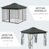 Outsunny 3(m) x 3(m) Garden Gazebo, Double Roof Outdoor Gazebo Canopy Shelter with Netting, Solid Steel Frame, for Garden, Lawn and Deck, Grey